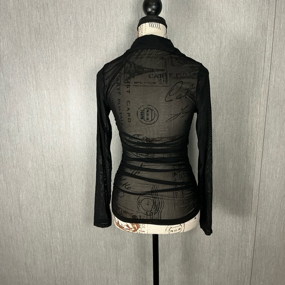 Express Sheer Black Ruched Button-Front Women's Top Size XS - Picture 9 of 12